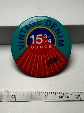 Vintage IKEDA Denim 15¾ Ounce Advertising Pinback Button 1990s Canada